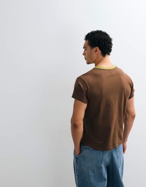 Reclaimed Vintage contrast ringer T-shirt in brown, 5 of 5