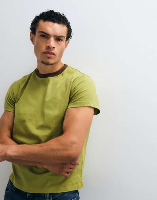 Reclaimed Vintage contrast ringer T-shirt in olijfgroen