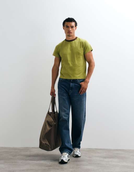 Reclaimed Vintage contrast ringer t-shirt in olive, 2 of 5