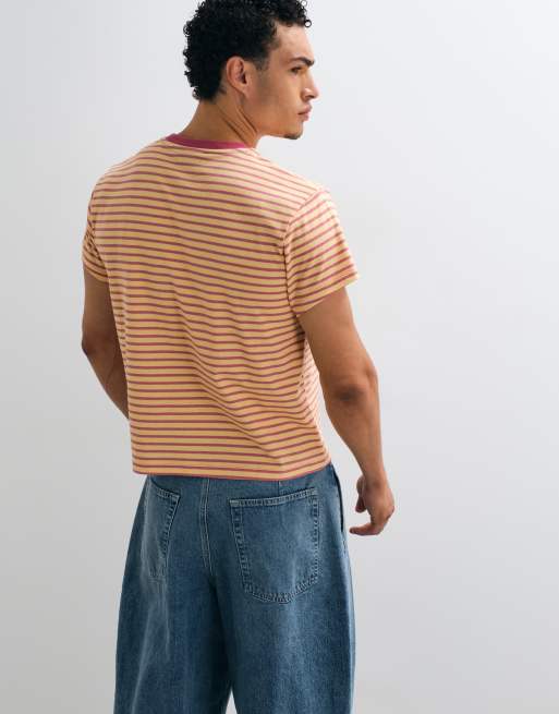 Reclaimed Vintage contrast ringer t-shirt with slogan in red stripe, 4 of 5