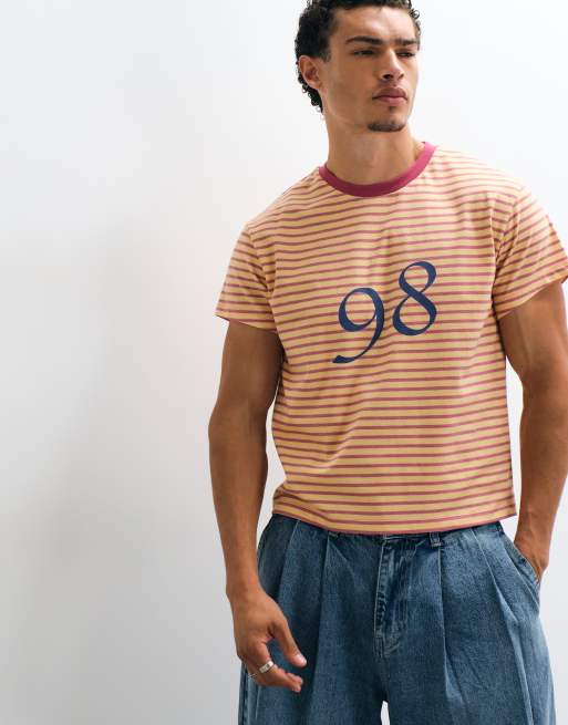 Reclaimed Vintage contrast ringer t-shirt with slogan in red stripes, 5 of 5