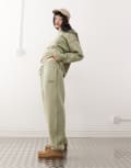 [Reclaimed Vintage] Reclaimed Vintage contrast stitch balloon trackies (part of a set)-Green M Sage