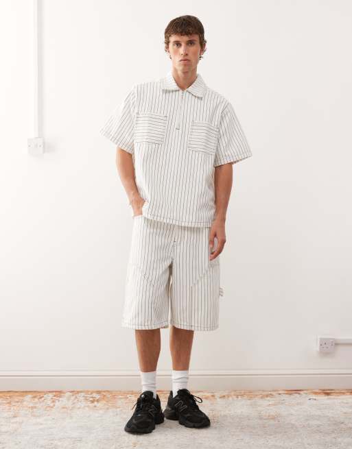 Reclaimed Vintage - Coordinato in denim bianco e marrone gessato