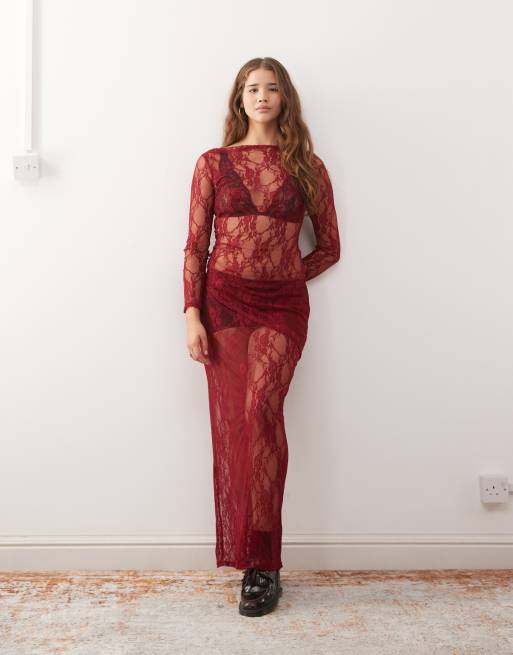 Reclaimed Vintage - Coordinato in pizzo bordeaux