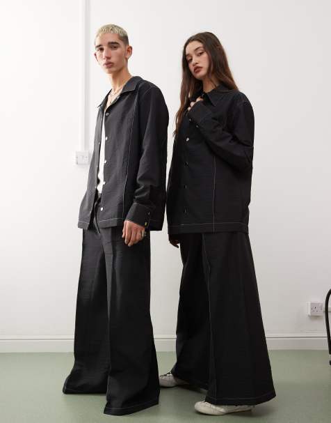 Reclaimed Vintage - Coordinato unisex in nylon nero con cuciture a contrasto - view 1
