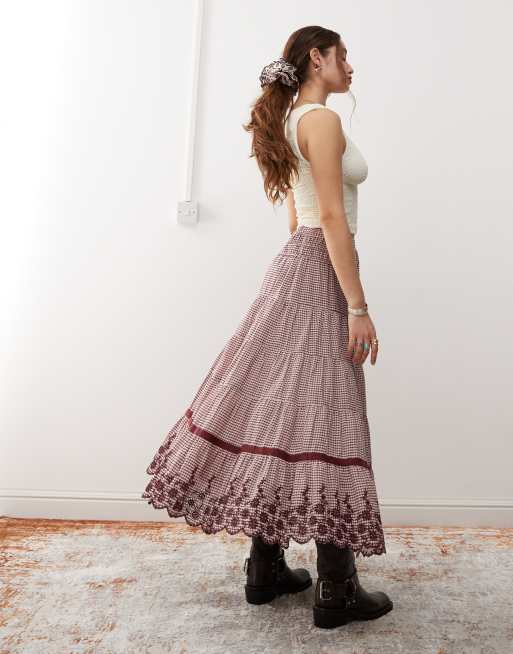 Reclaimed Vintage - Coordinato viola a quadri con elastico per capelli e gonna