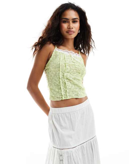 Reclaimed Vintage coquette lace cami top in lime