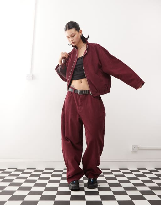 Reclaimed Vintage cord bomber jacket co-ord in burgundy, 2 of 4