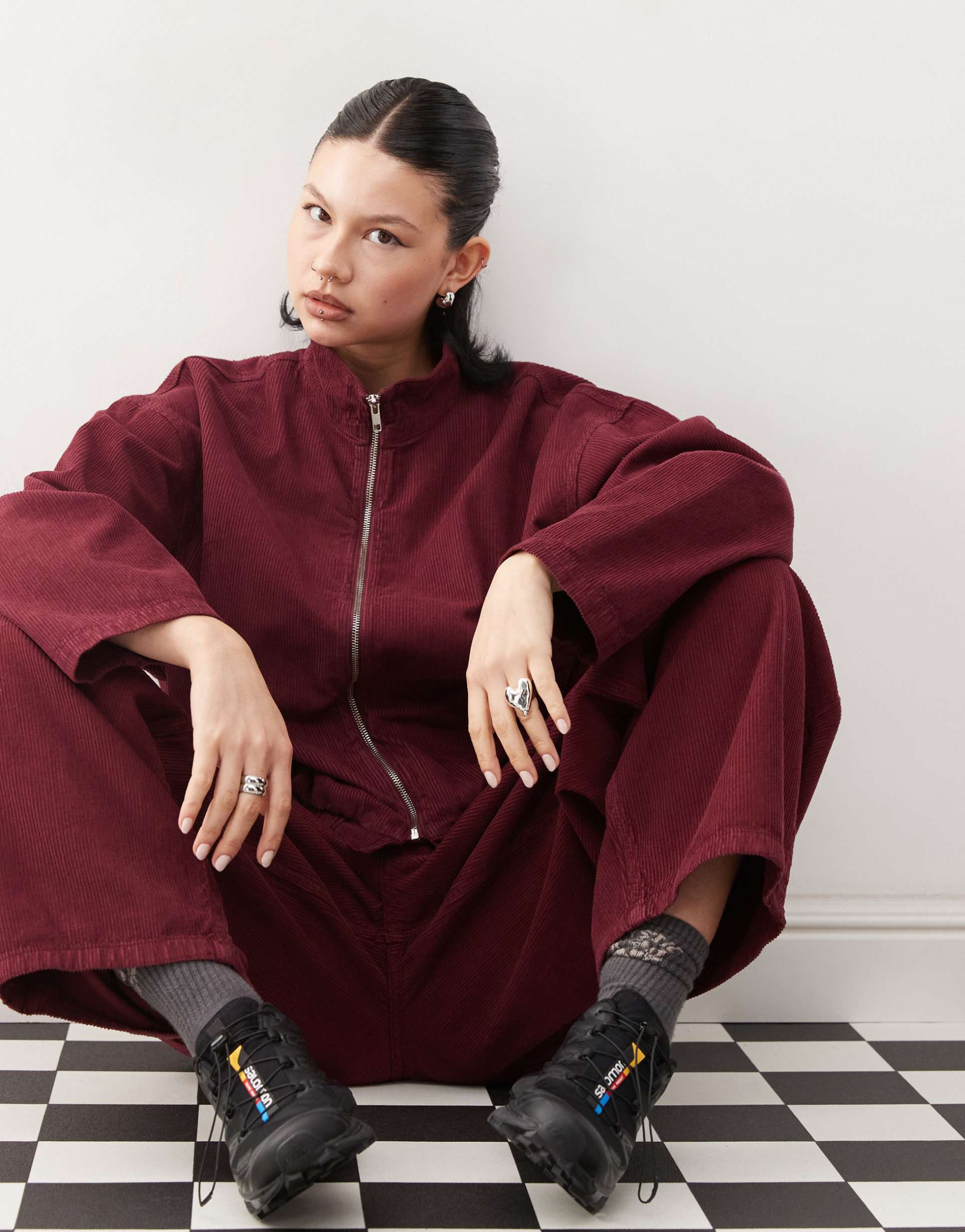 reclaimed vintage cord bomber jacket in burgundy - part of a set