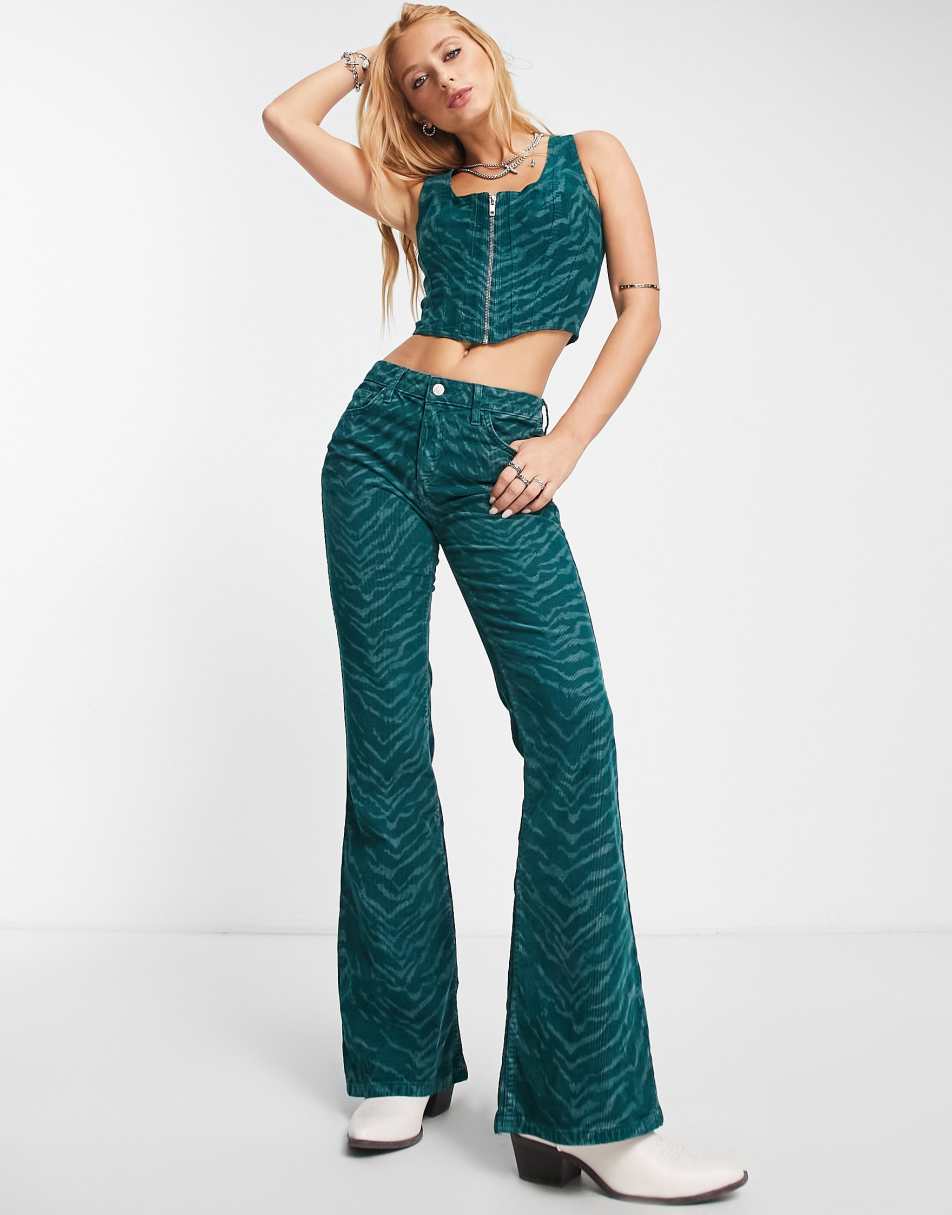Reclaimed Vintage cord flare co-ord in tiger