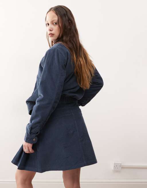 Reclaimed Vintage cord mini skirt co-ord in navy , 3 of 5