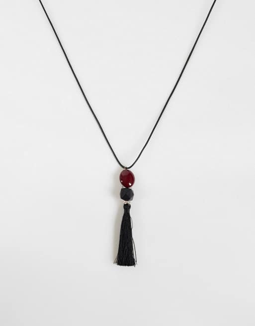 Reclaimed Vintage cord pendant with tassel drop and garnet bead, 1 of 3
