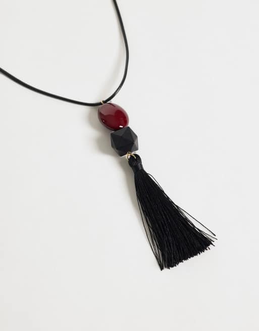 Reclaimed Vintage cord pendant with tassel drop and garnet bead, 2 of 3