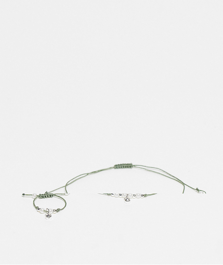 Reclaimed Vintage Cord Puller Bracelet And Ring Set In Light Green-Multi