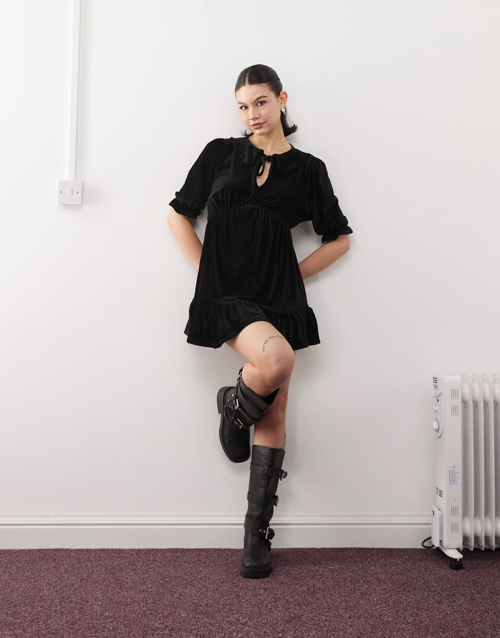 reclaimed vintage cord tea dress in black