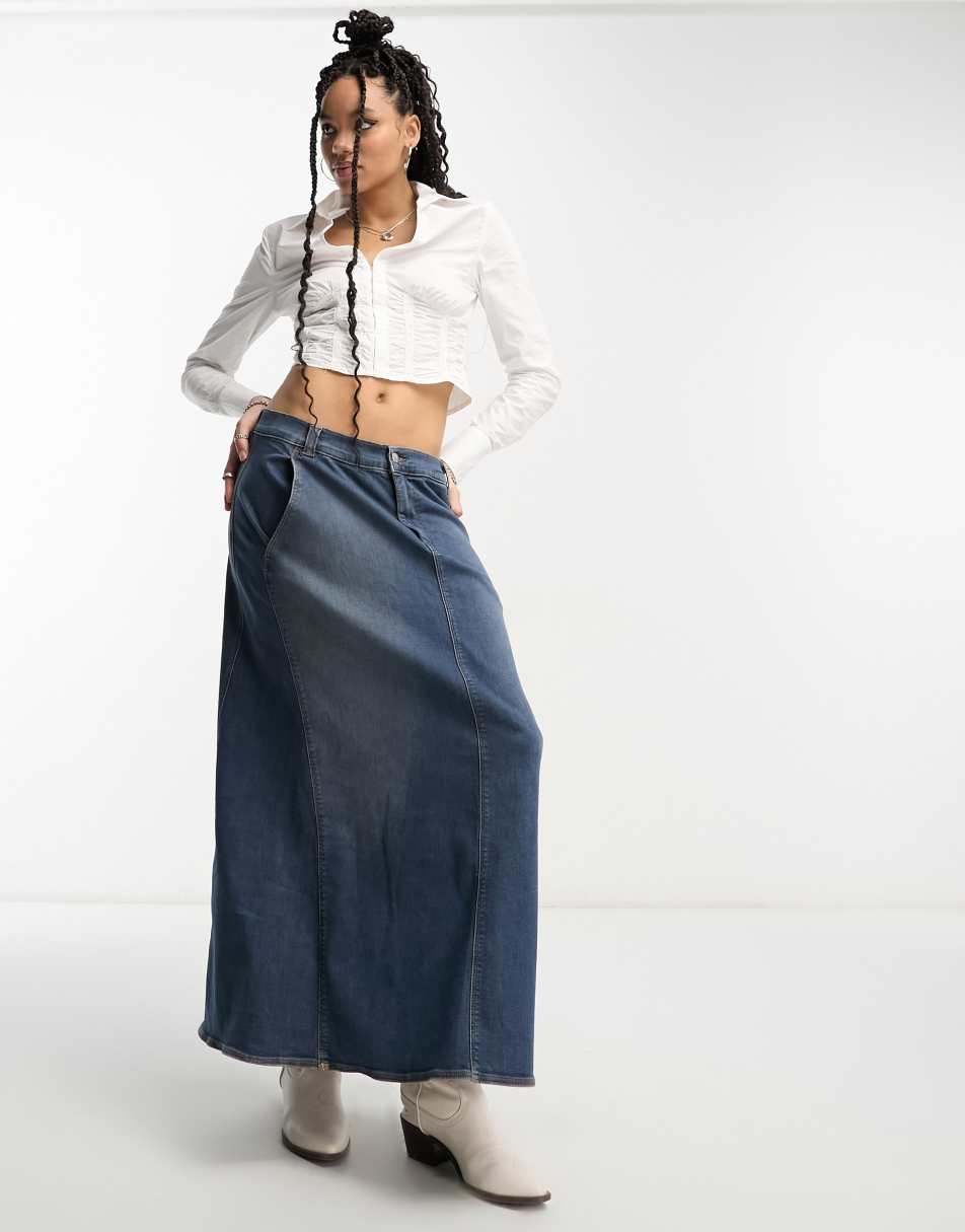 Reclaimed Vintage corset shirt with ruching and lace up detail