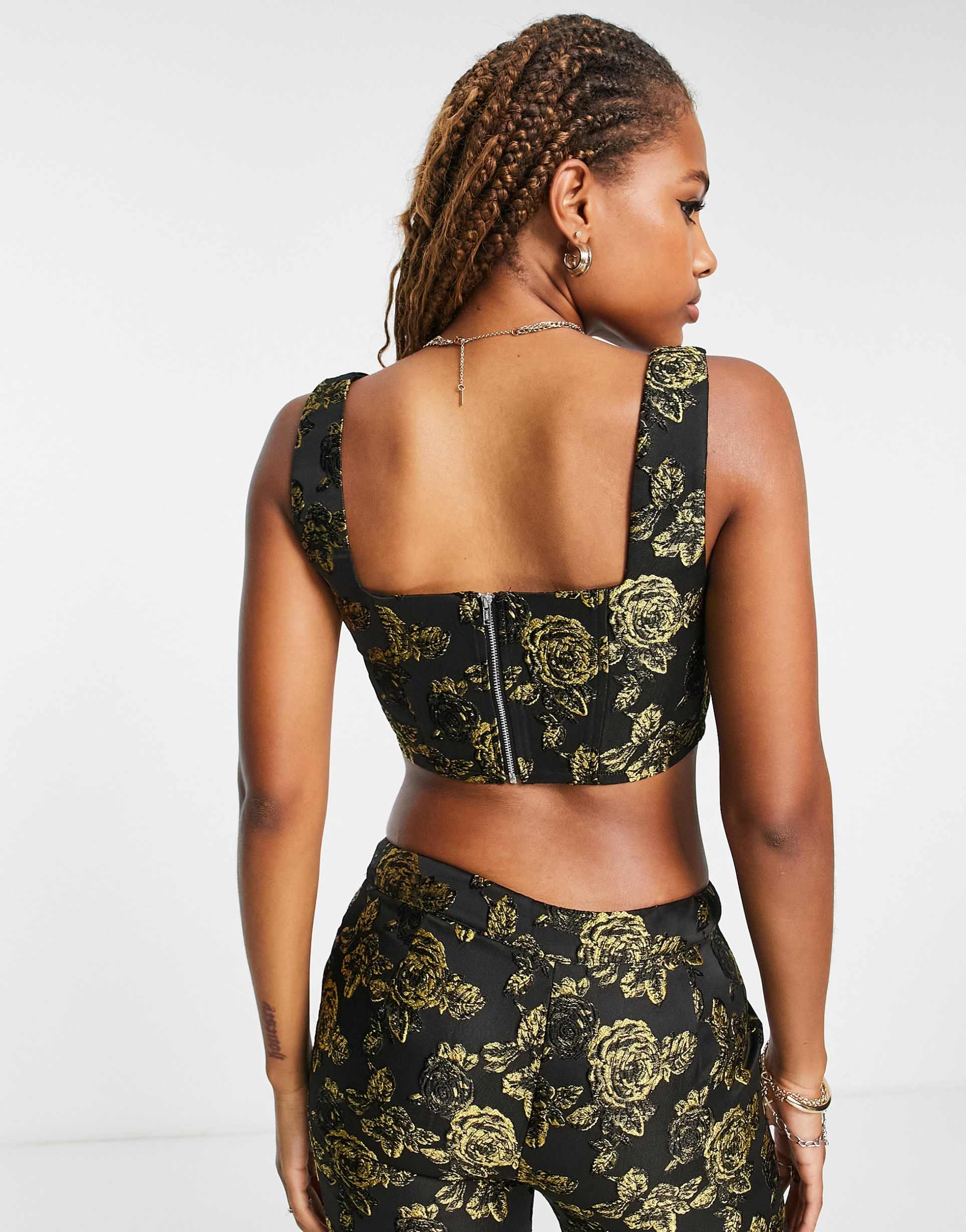 Reclaimed Vintage corset top in dark floral co-ord view 3