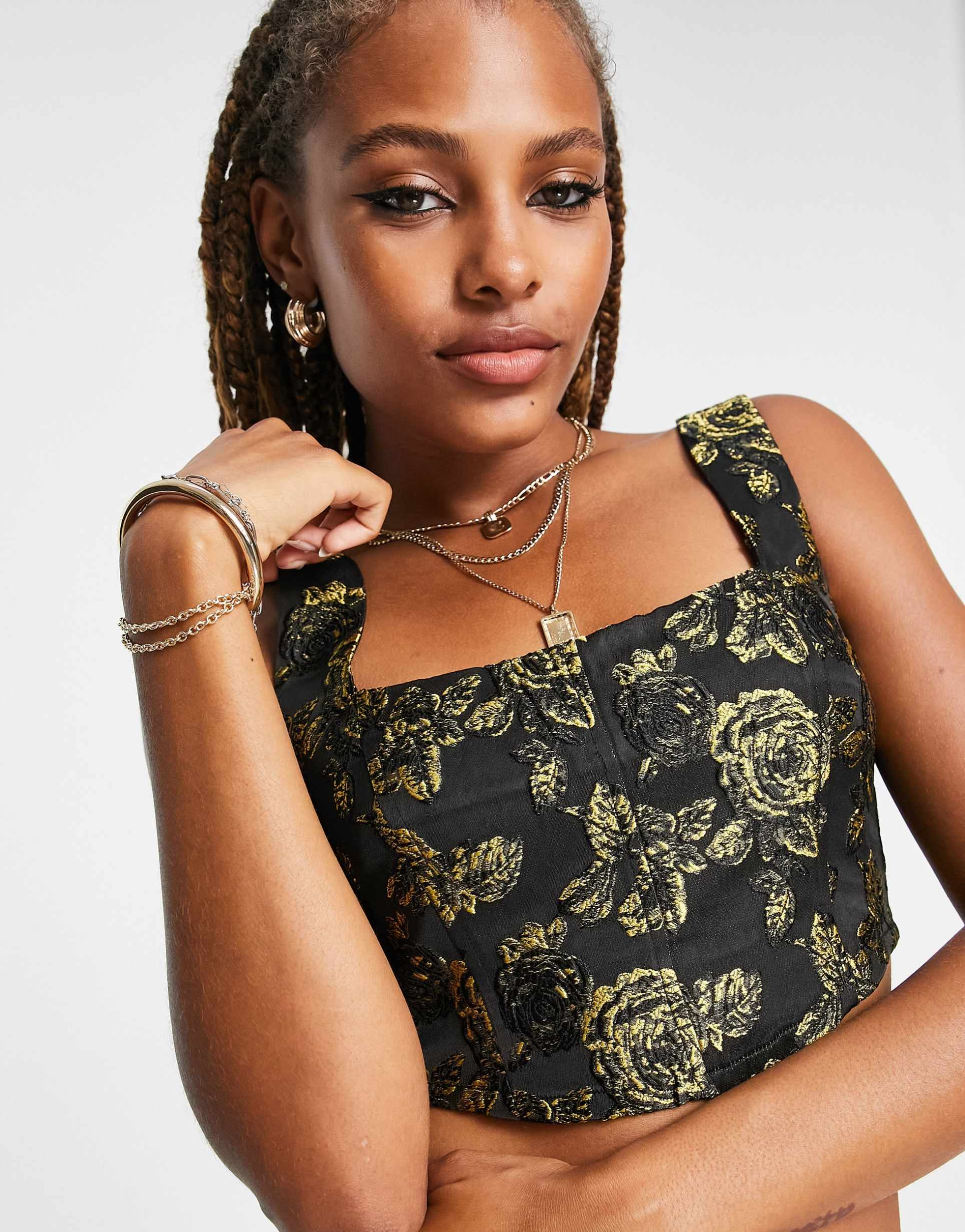 Reclaimed Vintage corset top in dark floral co-ord view 4