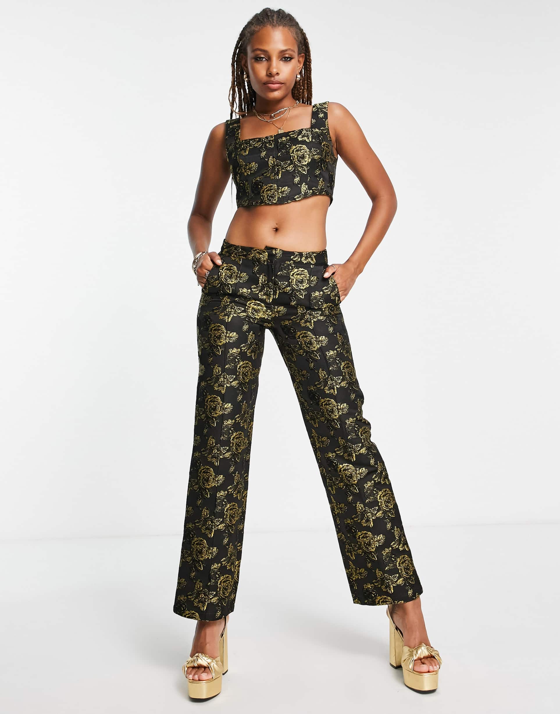 Reclaimed Vintage corset top in dark floral co-ord