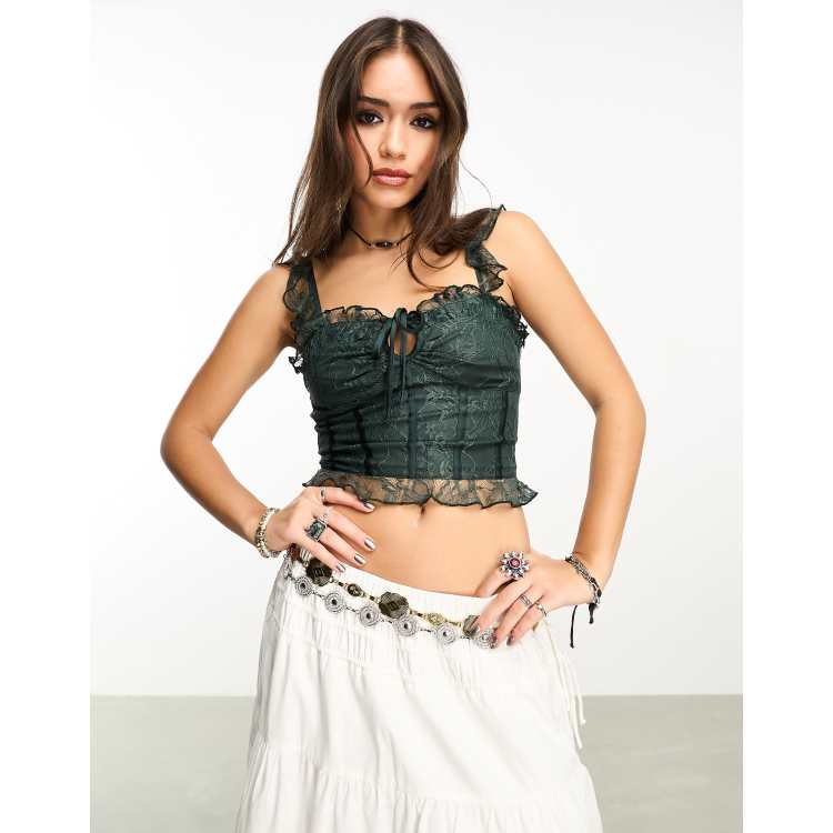 Reclaimed Vintage eyelet corset top in black