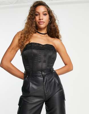 Reclaimed Vintage corset top with lace trim detail in black - ASOS Price Checker