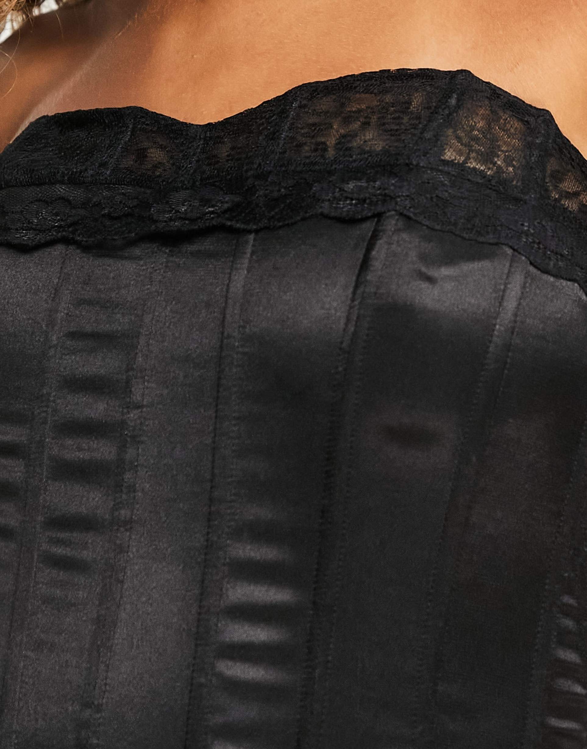 Reclaimed Vintage corset top with lace trim detail in black view 4