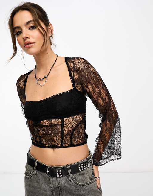 Reclaimed Vintage - Corsetto a maniche lunghe in pizzo
