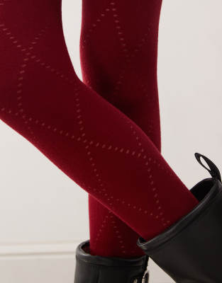 Reclaimed Vintage Cosy Cotton Tights With Argyle In Red