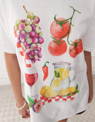 Reclaimed Vintage cotton oversized t-shirt with food print in white
