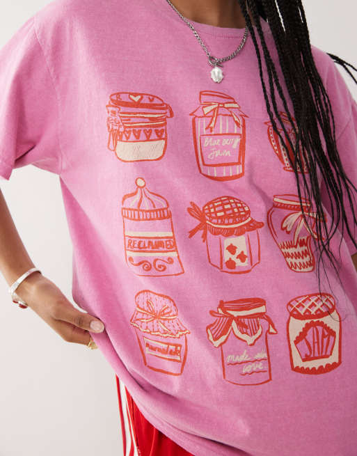 Reclaimed Vintage cotton oversized t-shirt with jam jar