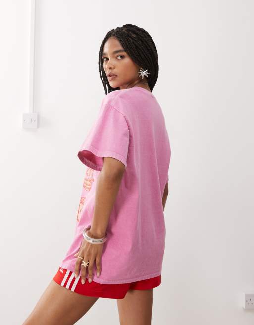 Reclaimed Vintage cotton oversized t-shirt with jam jar print in washed pink