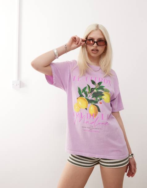 Reclaimed Vintage cotton oversized t-shirt with lemon print in washed pink - view 1