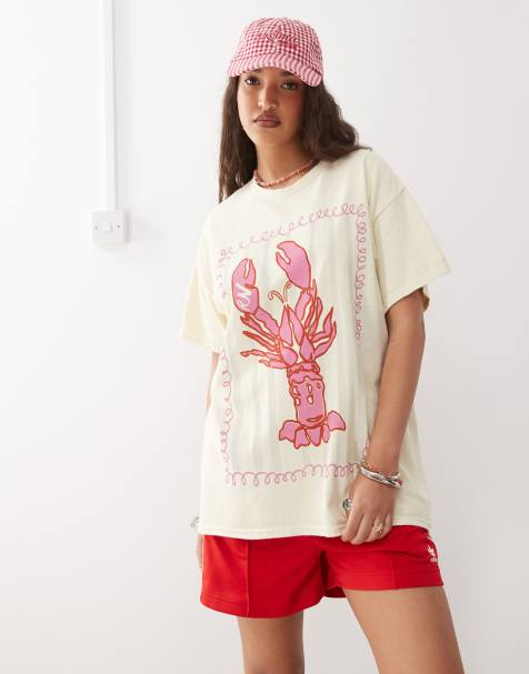 Reclaimed Vintage cotton oversized t-shirt with lobster print in washed yellow - view 1