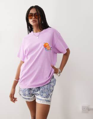 Reclaimed Vintage cotton oversized t-shirt with orange back print in washed pink