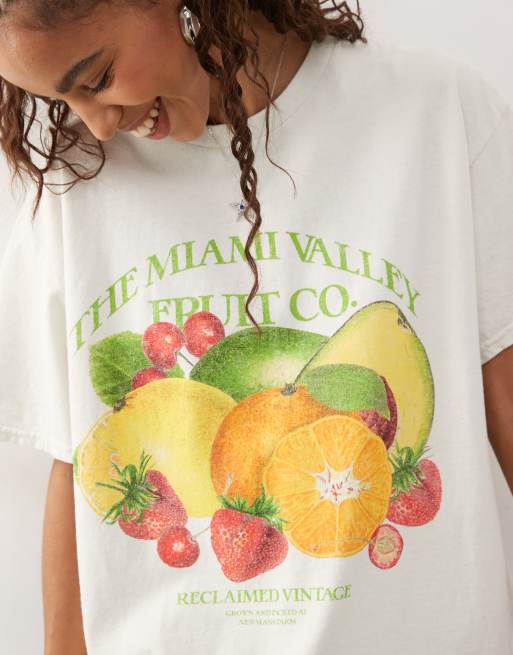 Reclaimed Vintage cotton oversized t-shirt with vintage fruit print in ecru 