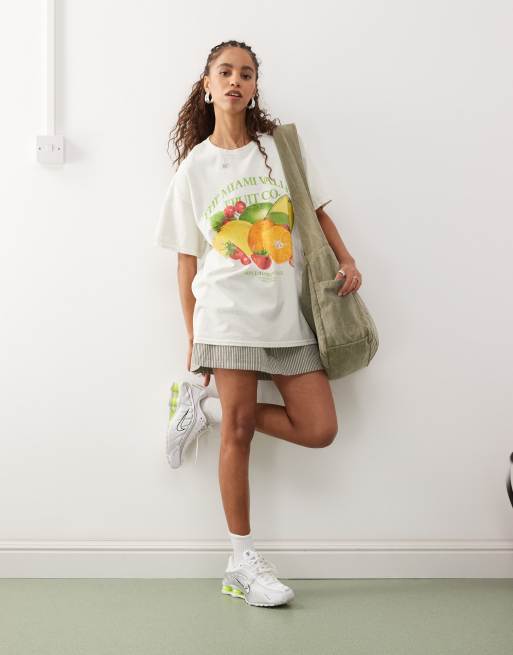 Reclaimed Vintage cotton oversized t-shirt with vintage fruit print in ecru , 3 of 4