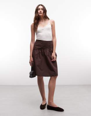 Reclaimed Vintage Cotton Poplin Awkward Length Skirt In Brown