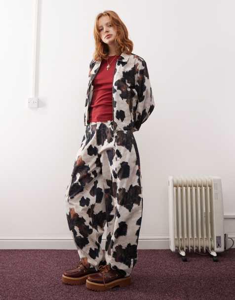 Reclaimed Vintage cow print barrel pants - part of a set - view 1