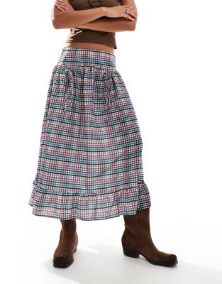 Reclaimed Vintage - Cowgirl-Midirock mit Karomuster und tief angesetztem Bund-Bunt