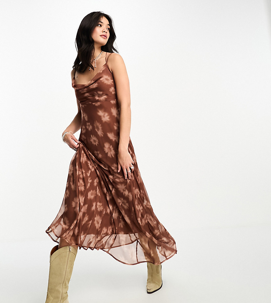 Reclaimed Vintage cowl neck maxi dress in blurred brown floral print-Multi