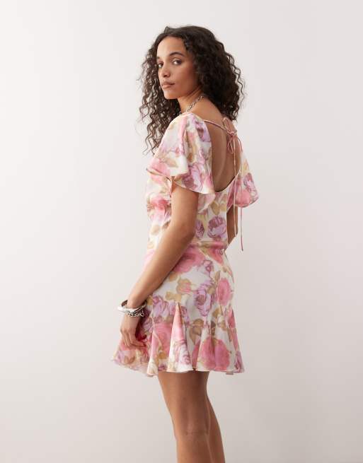 cowl neck drop waist mini dress Golden Era Cowl Neck Lace Waist Ruched Mini Dress White main image 1