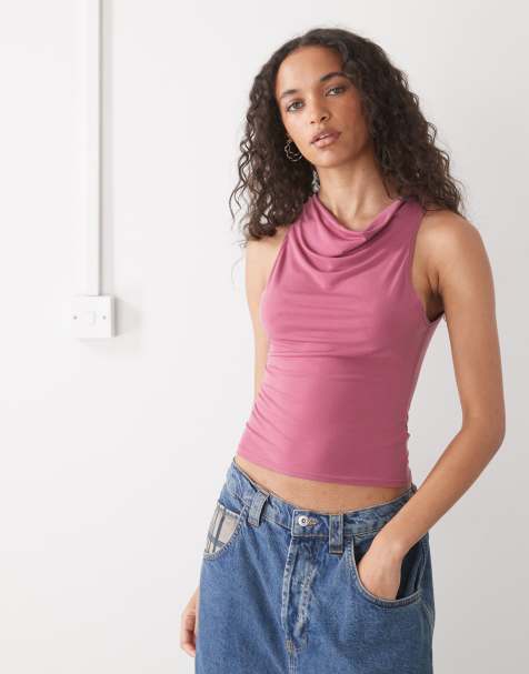 Reclaimed Vintage cowl neck tank in dusty pink - view 1
