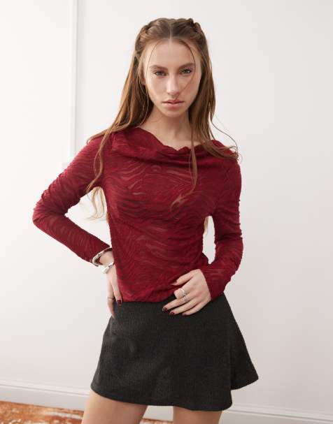 Reclaimed Vintage cowl neck top in burgundy animal mesh - view 1