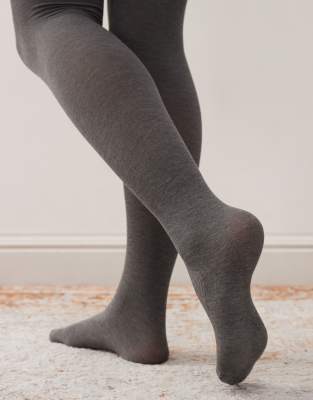 Reclaimed Vintage Cozy Cotton Gray Tights In Black