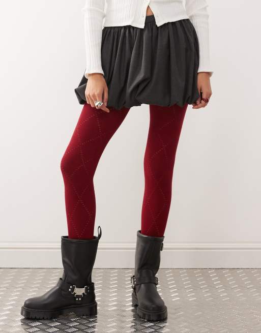 Reclaimed Vintage cozy cotton tights with argyle in red