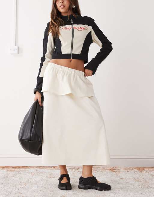 Reclaimed Vintage - Cremefarvet og cirkelformet midi-nederdel med peplum-detaljer