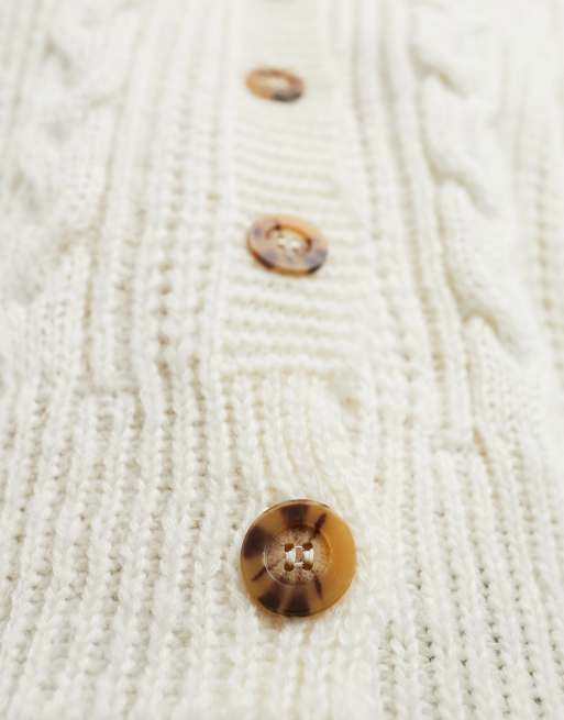 Reclaimed Vintage - Cremehvid kabelstrikket cardigan med knapper, 3 af 4