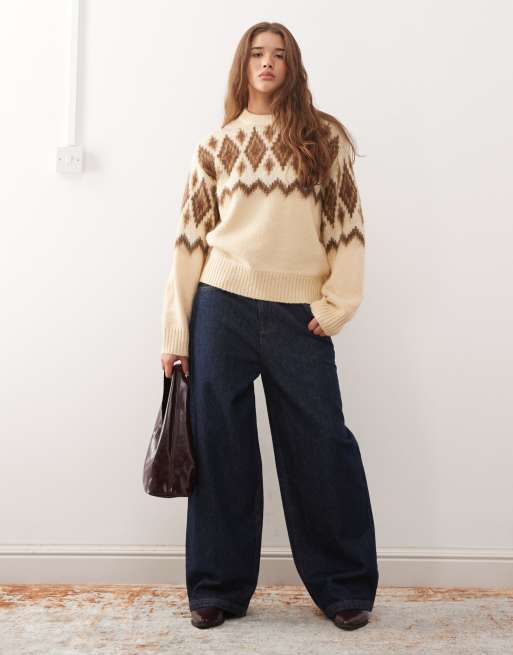 Reclaimed Vintage crew neck knitted jumper in cream Fair Isle pattern , 3 of 4