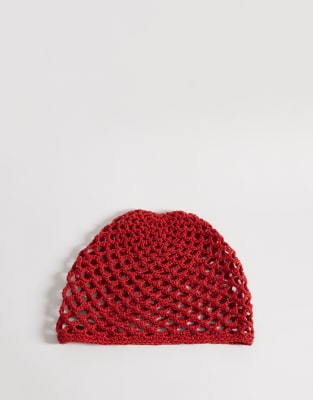 Reclaimed Vintage Crochet Beanie In Red