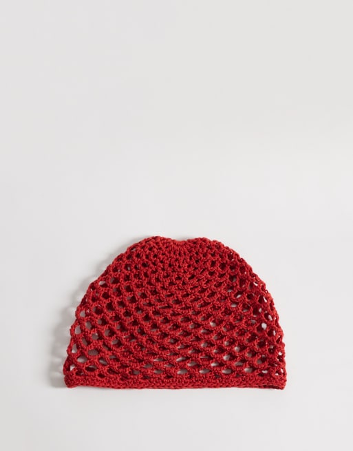 Reclaimed Vintage crochet beanie in burgundy red